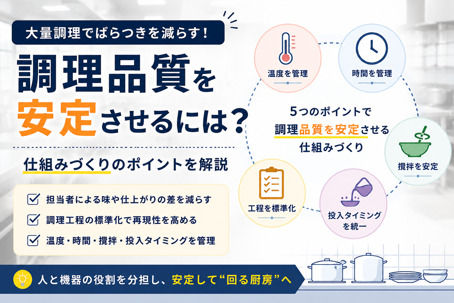 厨房設備を価格だけで選ばず、長く使える設備を見極めるための選定ポイントを解説します。